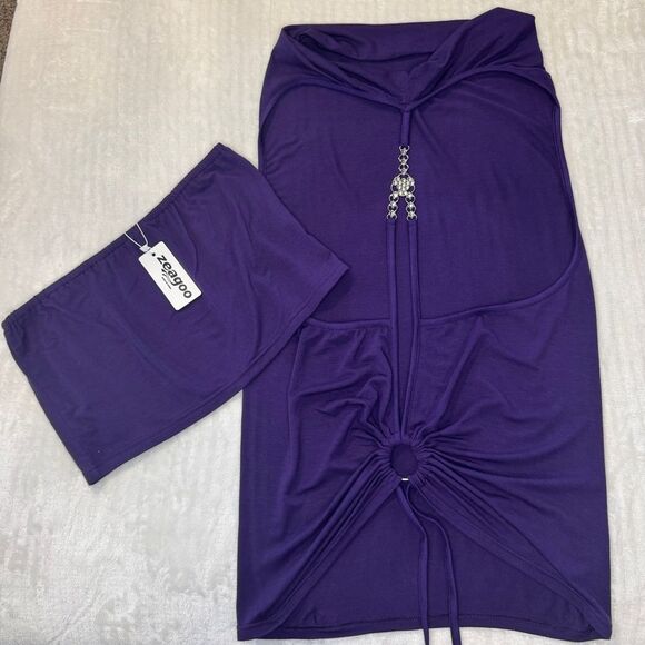 Free w/ $15 purchase Zeagoo Crystal Tank Top Blouse Purple Small Open Back Charm - Picture 9 of 10